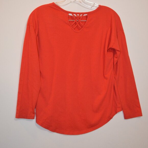 Old Navy Red T-Shirt Long Sleeves V-Cords Crossed Back Neck Softest Tee L(10-12) - Picture 2 of 6